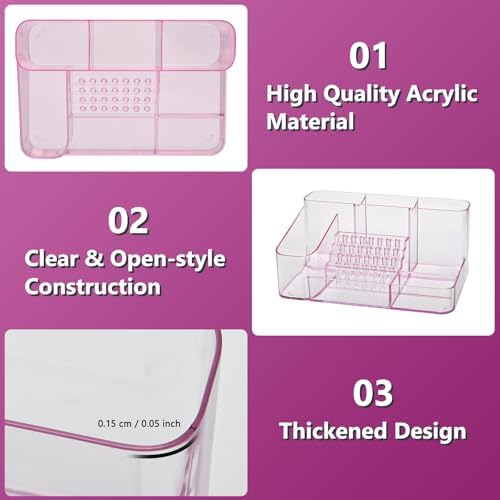 CGBE Nail Drill Holder, 28 Holes Transparent Nail Desk Organizer - Pink - Image 3