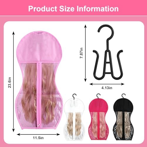 FYSUIMU 12Pcs Wig Storage Bag with Hanger Hair Extension Storage Dust Proof Portable Wig Organizer for Multiple Wigs Travel Home Closet (White, Black, Pink, Hot Pink) - Image 2