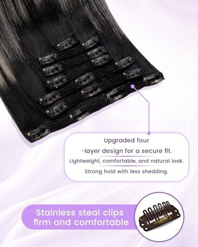 LaaVoo Hair Extensions Clip Ins, Gradient Ombre Style, 20 Inch - Image 3