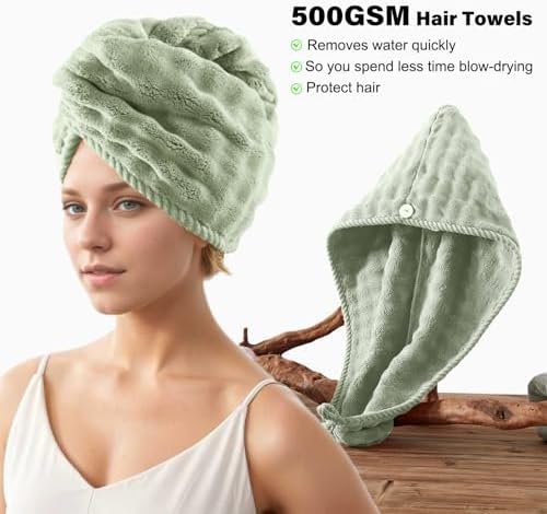 COZYART Lint Free 8 Pcs Bathroom Towel Set Ultra Soft Microfiber Sage Green - Image 2