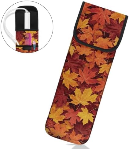 Orange Thanksgiving Maple Leaf Flat Iron Case Heat Resistant Neoprene Curling Iron Cover Bag with Pocket Curling Iron Organizers and Storage for Flat Iron, Straightener, Curling Wand/Curling Iron - Image 2