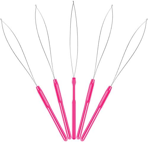 Zonon 10 Pcs Loop Needle Threader Tool for Hair Extension Bead,Rose Red - Image 5