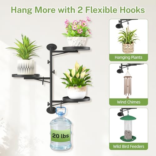 Wall Plant Holder, Rotating Floating Window Shelf, 3-Tier Black - Image 4