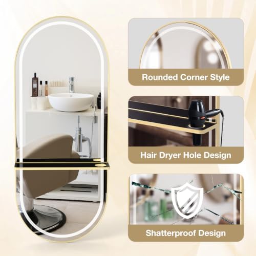 Wall Mounted Salon Station Mirror with LED Light, Shelf & Hair Dryer Holder - Image 5