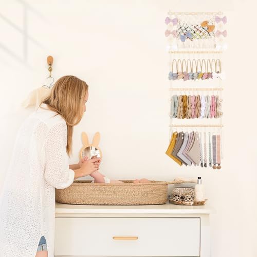 POVETIRE Headband Holder Hair Bow Organizer for Girls,Macrame Bow Holder Hair Accessories Organizer Storage Large Capacity Wall Hanging for Toddler Girl Nursery Room Decor - Image 6