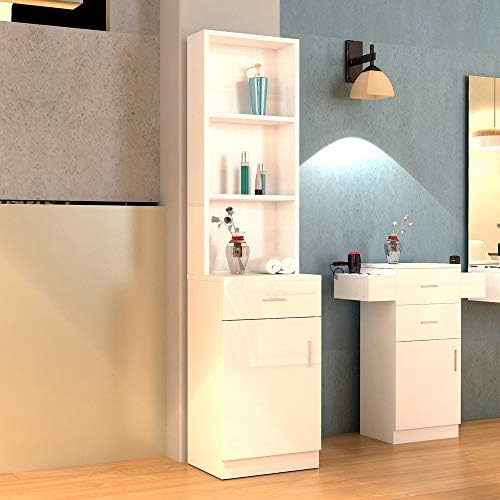 Wall Mount Salon Station, Hair Stylist Storage Cabinet Barber Station Beauty Hair Salon Spa Equipment with 5 Compartments 1 Drawer (White) - Image 2