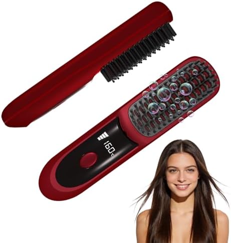 Go Brush Pro for Short Hair 2026, Portable Straightener Brushs for Travel, with LCD Temperature Display, Fast Heating Cordless Mini Hair Brushs(Red) by KNISUZYouDerserveIt