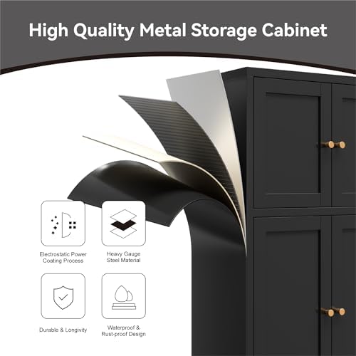 Bevivog Black Metal Locker Cabinet with 4 Doors, Metal Sideboard Cabinet Coffee Bar Storage Accent Cabinets for Home Office, Kitchen Living Room, Hallway, Entryway - Image 7
