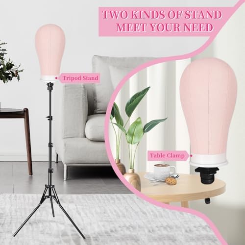 22" Mannequin Head 63" Tripod Wig Head Stand for Wigs Making Display, Pink - Image 6