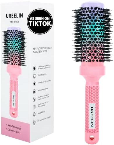 UREELIN Round Brush for Blow Out - 1.7 Inch Nano Thermal Ceramic & Ionic with Boar Bristles - Salon Blow Drying Hair Brush for Drying,Volumizing, Curling, Shine & Smooth Styling by UREELIN