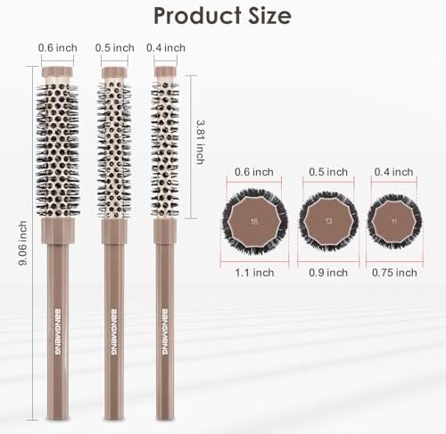 BANGMENG 3 Pieces Small Round Brush Set, 3/7 1/2 5/8 Inch Barrel HairBrush for Blow Drying, Soft Bristles Style Volumize Hair Brush for Women Men Short Hair, Bangs, Roots, Curling, Straight - Image 2