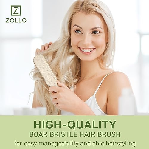 Natural Boar Bristle Hair Brush for Women, Men, Kids; Dry and Wet Detangling Hair Brush Gently Enhances Shine, Smooths Frizz and Prevents Breakage in Fine and Straight, Thick and Curly Hair (long) - Image 6