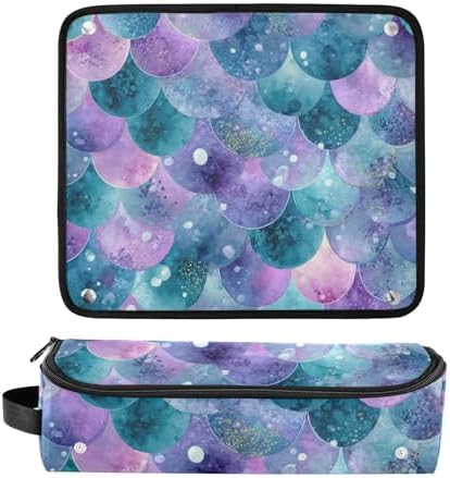 Hair Tools Travel Bag with Heat Resistant Mat 2-in-1 Hot Tools Travel Bag Organizer Flat Curling Iron Travel Case for Straightener Watercolor Mermaid Scales Dots Purple - Image 3