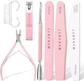 Makartt Nail File and Buffer Set, Pink Basic Prep Kit with Cuticle Clipper, Trimmer, Pusher, Brush, Manicure Care Kit for Natural and Acrylic Nails (7pcs) by Makartt