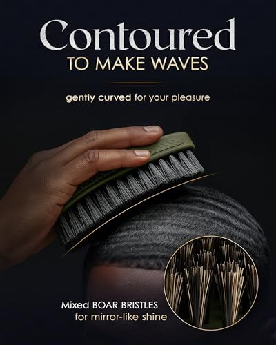 360 Wave Brush, Curved SOFT 100% Boar Bristle, BLACK & GOLD, Waterproof - Image 3
