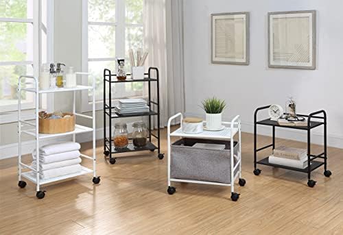 SunnyPoint 3-Tier Rolling Utility Cart – Metal Storage Organizer with Wheels, Mobile Kitchen Cart, Office & Home Organizer, White, 12" D x 16.92" W x 31.1" H - Image 6