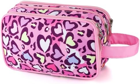 Cheetah Kids Toiletry Bag for Girls, Travel Toiletry Bag for Little Young Girls Cosmetic Bag Makeup Bag Waterproof Hanging Wash Bag Toddler Toiletries, Pink Leopard by Vipdeal
