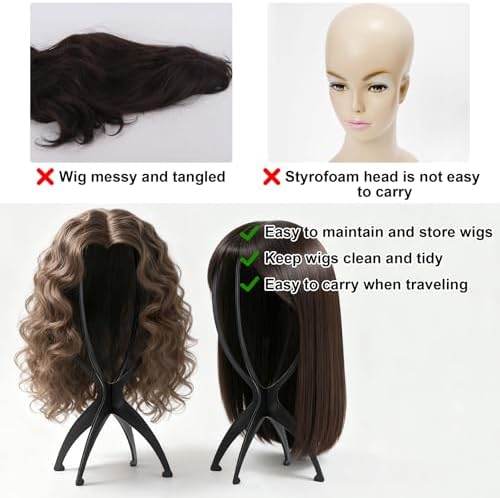 Tecbeauty 4Pcs Wig Stand with 8Pcs Wig Dust Bag, Portable Wig Holder Wig Head Stand for Women Multiple Wigs (Black) - Image 7