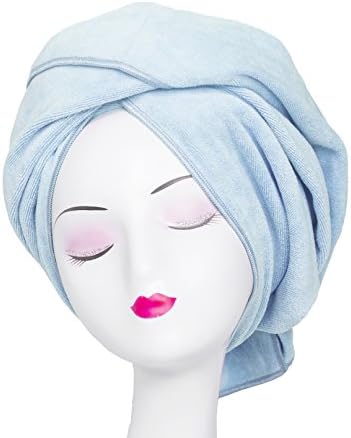 Super Absorbent Anti-Frizz Microfiber Hair Towel Hair Wrap Curly Hair Drying Towel 23.6''x47'' Large Multifunction Towel for Bath Spa Makeup, Light Blue by TANCANO