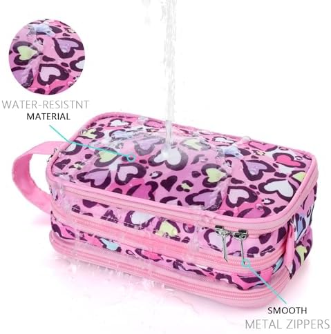 Cheetah Kids Toiletry Bag for Girls, Travel Toiletry Bag for Little Young Girls Cosmetic Bag Makeup Bag Waterproof Hanging Wash Bag Toddler Toiletries, Pink Leopard - Image 4