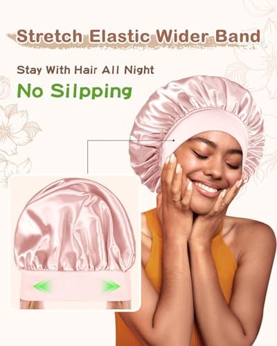 BONNET QUEEN Silk Bonnet for Sleeping Women Satin Bonnet Hair Wrap with Elastic Wide Band Sleep Cap for Curly Hair Night Cap - Image 5