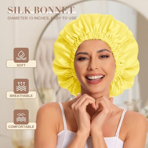 Edoneery Satin Bonnet for Sleeping Women, Double Layer Curly Hair Cap - Image 2