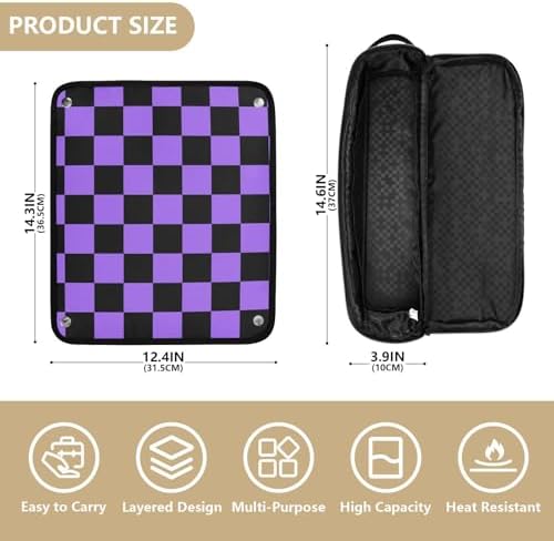 Checkerboard Black Purple Plaid Hair Tools Travel Bag Travel Organizer Pouch with Heat Resistant Mat Portable Carrying Case for Flat Irons Curling Iron Hair Dryer - Image 4