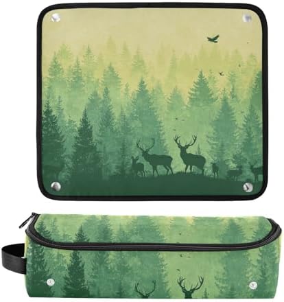 Hair Tools Travel Bag with Heat Resistant Mat Detachable 2-in-1 Curling Iron Travel Case Hot Tools Organizer for Straightener Flat Iron Gradient Yellow Green Deer Herd and Birds - Image 3