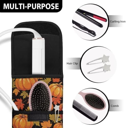 Yellow Thanksgiving Pumpkin Curling Iron Holder Heat Resistant Neoprene Curling Iron Cover Bag with Pocket Curling Iron Organizers and Storage for Hair Straightener, Curling Iron, Flat Iron - Image 7