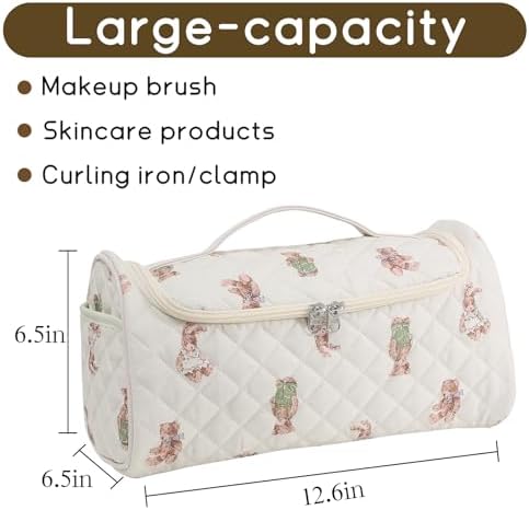 GISMTR Quilted Hair Tools Travel Case, Cotton Portable Storage Bag with Hanging Hook for Hair Curler Accessories, Cute Dustproof Travel Organizer - Image 2