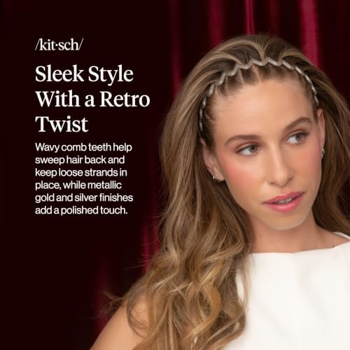 Kitsch Zig Zag Headbands for Women - Gold & Silver - 2 pcs - Image 2