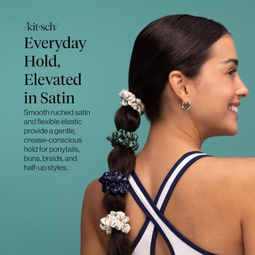 Kitsch Ruched Satin Scrunchies for Women - Cream, Court Green & Navy Blue - Image 2