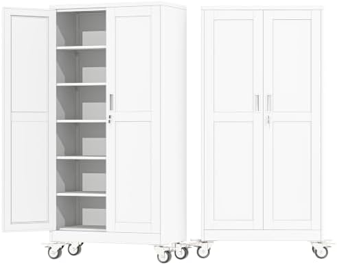 73.6" Metal Garage Storage Cabinet with Wheels and Locking Doors by AUEYTVR