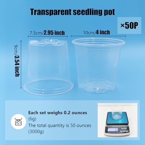 RooTrimmer 4" Clear Seeding Pots 50-Pack Round for Seeds Starting, Seeds Germination Transparent Nursery Pots with Drainage Holes (4Inch,Clear,50Pcs) - Image 2