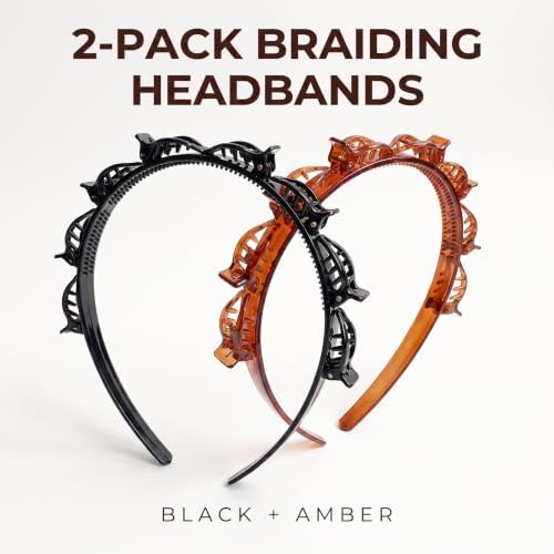2Pcs Black and Brown Double Bangs Hairstyle Hairpin Headband With 8 Small Clips - Women Double Layer Twist Plait Hair Tools,Twist Clip Headband with Toothed Hairs Bands Braid Tool Hair Accessories - Image 2