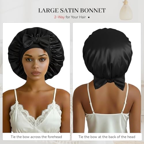 Silk Bonnet for Sleeping Satin Hair Bonnet Double Layer Adjustable Sleep Cap with Elastic Tie Band - Image 6