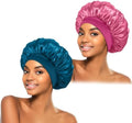 ZHENSILK 2Pcs Silk Bonnet for Sleeping, Satin Hair Bonnets, Soft Elastic Band Silk Sleep Cap, Hair Wrap for Women(Peacock Blue Rose Red) by ZHENSILKFocusonhaircare