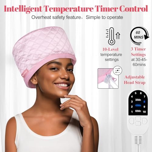 TEPENAR Hair Steamer for Deep Conditioning: Upgraded Heat Cap with 10-Level Fast Heating 3 Time Settings for Natural Hair Portable Thermal Steam Cap for Home Hair Treatment - Pink - Image 4