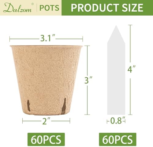 Dalzom® 60Pcs 3.1” Peat Pots with 60Pcs Plant Labels, Biodegradable Pots for Seedlings with Drainage Holes, Garden Plant Nursery Pots Seed Starting Trays - Image 2