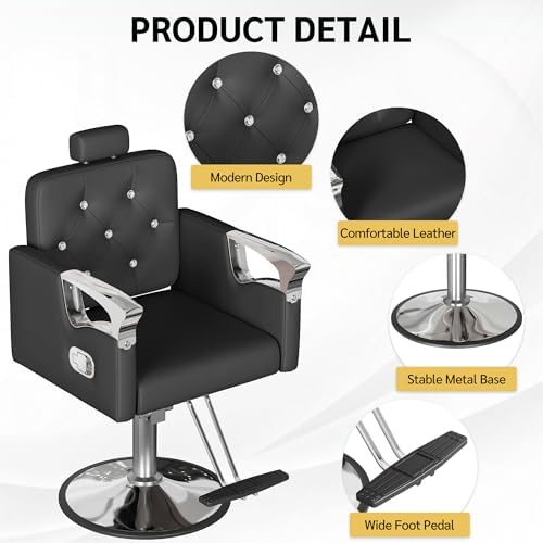 Barber Chair for Hair Stylists, Hydraulic Styling Chair with Heavy Duty Pump, 360° Swivel Barber Chairs with Reclining, Adjustable Headrest, Beauty Salon Equipment, 330 Lbs - Image 7