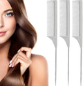 Leinuosen 3 Pack Rat Tail Comb Carbon Fiber,Gray by Leinuosen