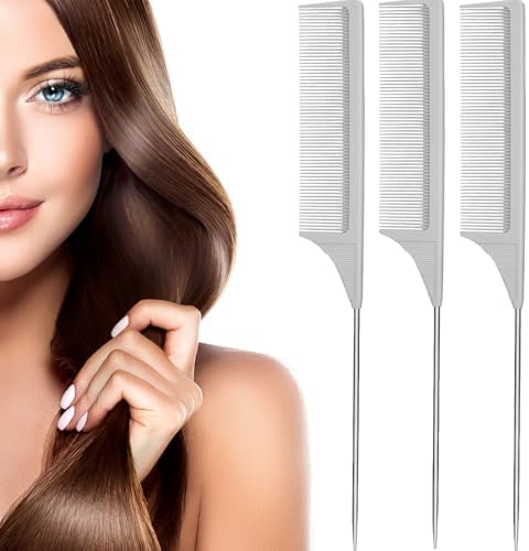 Leinuosen 3 Pack Rat Tail Comb Carbon Fiber,Gray by Leinuosen