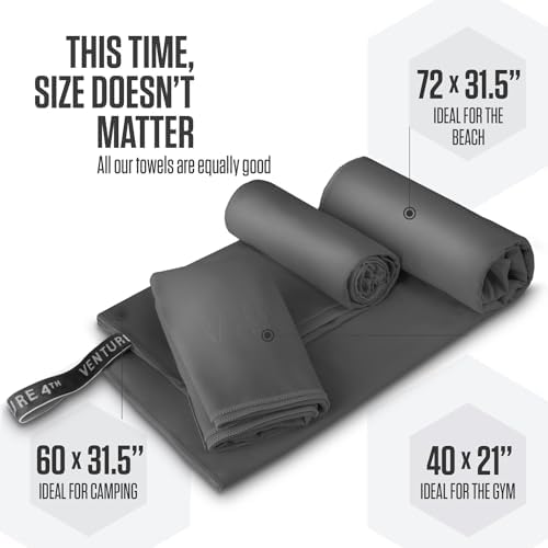 VENTURE 4TH Quick Dry Microfiber Towel for Camping & Gym - Charcoal Large - Image 3