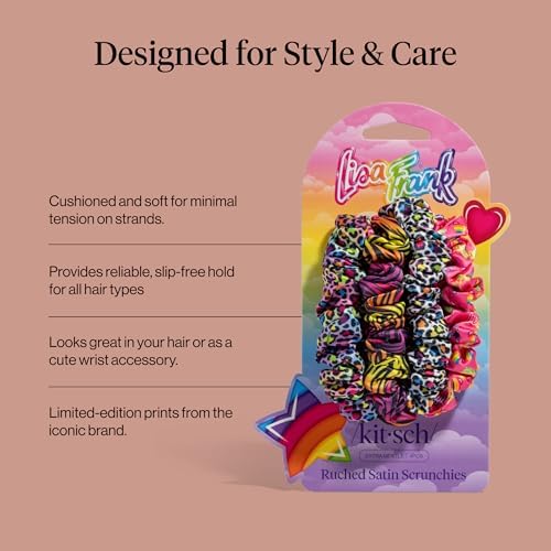 Lisa Frank x Kitsch Ruched Satin Scrunchies for Women- Rainbow Leopard 4pcs - Image 5