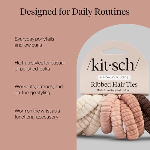 Kitsch Ribbed Hair Ties No Damage - Blush, 10pcs - Image 7