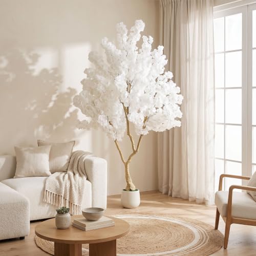 White Artificial Cherry Blossom Tree 7FT with Sturdy White Planter - Image 2