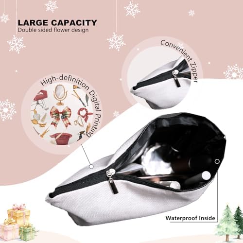 Chrisamas Hairstylist Gifts Women Makeup Bag Red checkered Bow Make Up Bag, Cosmetic Bags for Hairstylists, Hairdresser Gifts for Cosmetology Student Teen Girls - Image 3