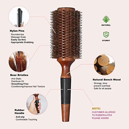 BESTOOL Round Hair Brush for Women or Men, Boar Bristle Large Round Hairbrush for Quick Blowout, Add Shine/Volume, Minimize Damage (2.8 Inch) - Image 2