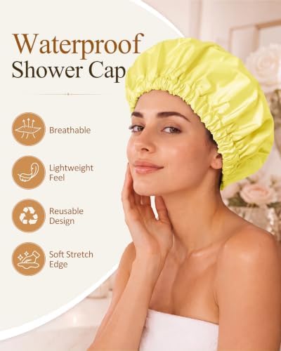 Edoneery Shower Caps for Women Reusable Waterproof, Shower Hair Cap - Image 3