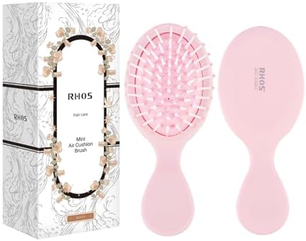 RHOS Mini Hair Brush for Women,Men and Kids-Travel Size Hair Brush for Purse, Pocket,backpack,Mini Detangler for All Hair Types (1 Pack-Pink) by RHOS